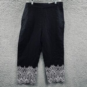 Chicos Womens Linen Cropped Pants 8 Embroidered Boho Coastal Resort Vacation NWT